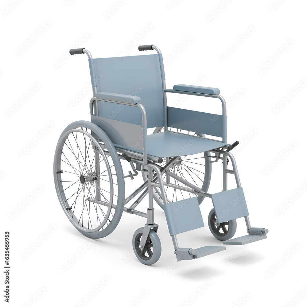 Fototapeta premium Isolated Light Blue Wheelchair Against White Background 3D Illustration