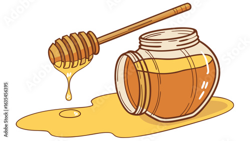 honey-jar-with-dip-stick-and-honey-dripping-vector.eps