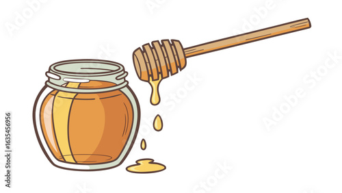 honey-jar-with-dip-stick-and-honey-dripping-vector.eps