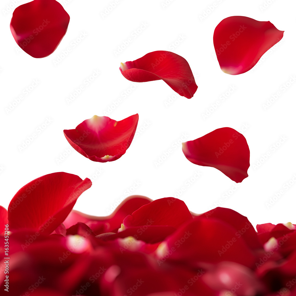 Fototapeta premium Isolated Red Rose Petals Falling On Transparent Background Photo