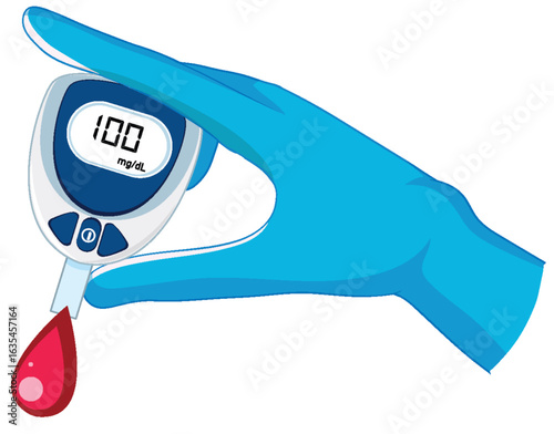 Gloved Hand Using Blood Glucose Meter for Testing