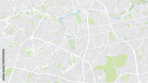 Vector detailed map illustration showing street layout with green spaces and water features in a city area