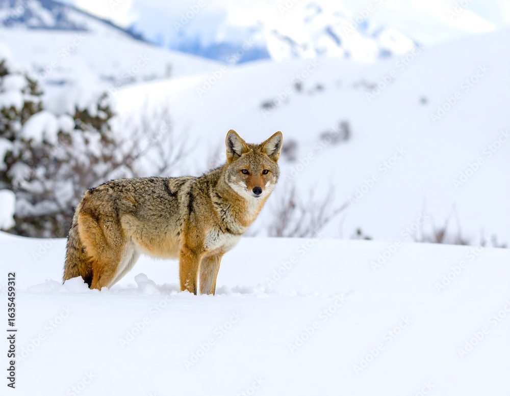 Fototapeta premium Coyote in snowy landscape