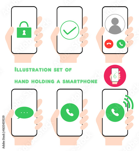 スマホ操作をする手のシンプルなイラストセット