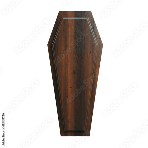 Isolated Wooden Coffin on Transparent Background Dark Brown Color