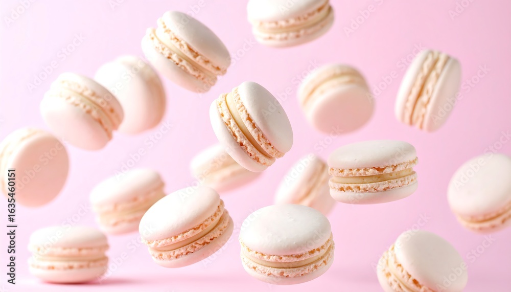 Fototapeta premium Delicate pastel macarons in mid-air