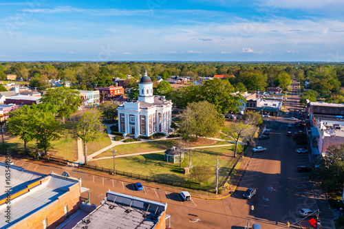 Aerial view of the Courthouse Square in Canton, MS