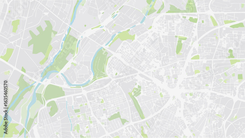 Vector a detailed map illustration with light colors showing roads rivers and green areas in a city environment