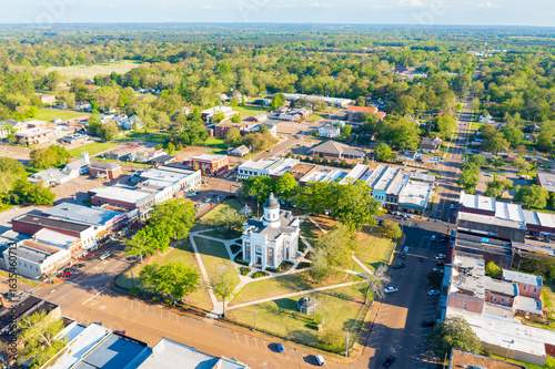 Aerial view of the Courthouse Square in Canton, MS