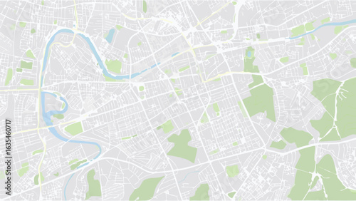 Vector a detailed street map featuring a winding river and green park areas throughout the urban landscape design