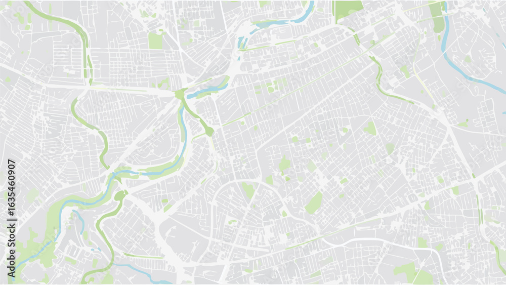 Fototapeta premium Vector aerial view of a city map with intricate street patterns and winding rivers in a muted color palette