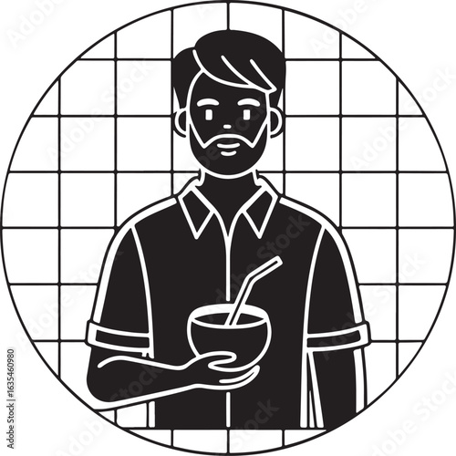 Man holding a tropical coconut drink icon