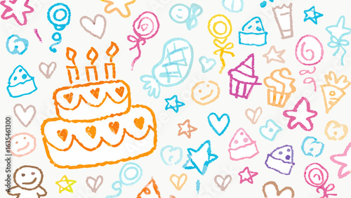 Wallpaper Mural A delightful drawing featuring a birthday cake surrounded by hearts stars and other festive elements Torontodigital.ca