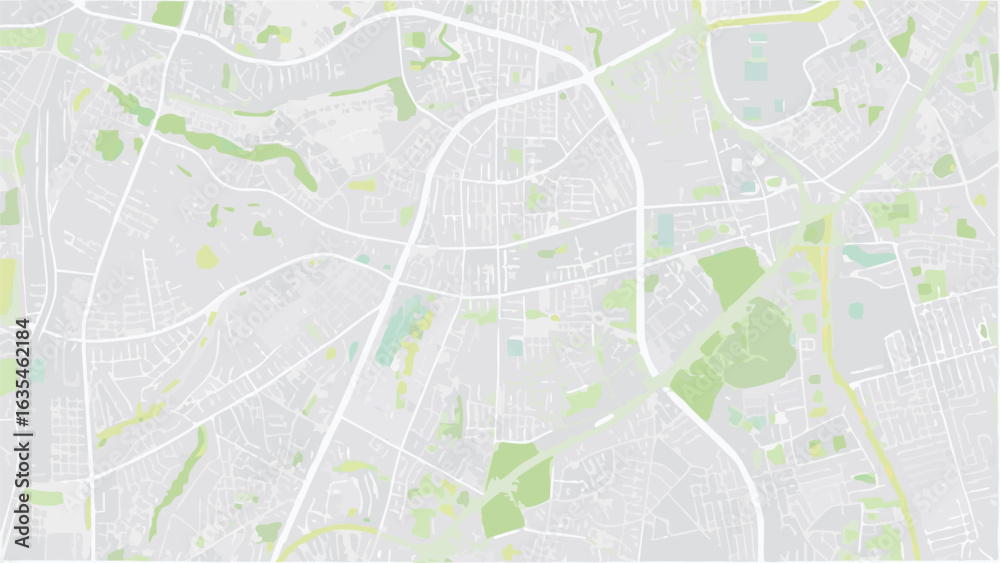 Fototapeta premium Vector aerial view of a city map showing streets and green spaces in a muted color palette with light gray lines