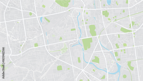 Vector aerial view of a city map with roads parks and waterways in a light color scheme creating a minimalist design