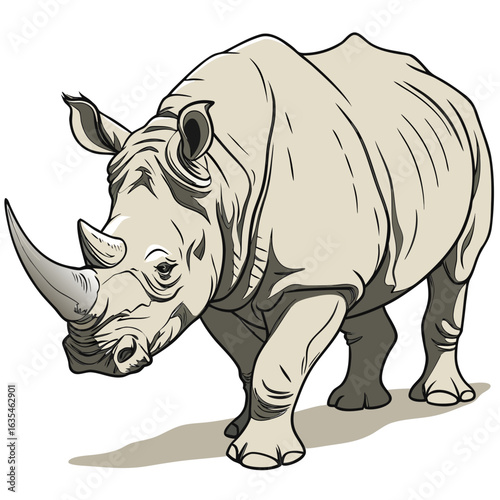 Powerful rhino charging forward with determination, a majestic creature embodying strength and resilience.