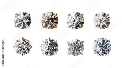 Diamond nose pins collection — isolated high-resolution PNG cutout set on transparent background for luxury jewelry design, e-commerce product listings, catalogs, and branding mockups