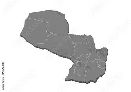 Gray 3D Paraguay Map Isolated on Black Background Digital Illustration