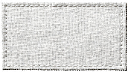 Rectangular fabric label with stitched border — minimalist eco-friendly textile tag mockup, blank cloth patch for branding and garment labeling, high-resolution isolated PNG on transparent background