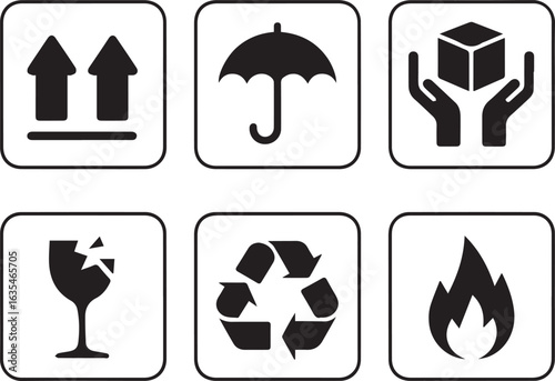 Common shipping and handling symbols for packaging and logistics
