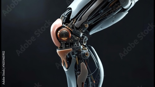 Intricate Robotic Knee Joint with Biomechanical Design and Metallic Sheen