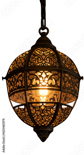 Ornate Bronze Lantern With Internal Lighting Isolated Transparent Background 3D Illustration