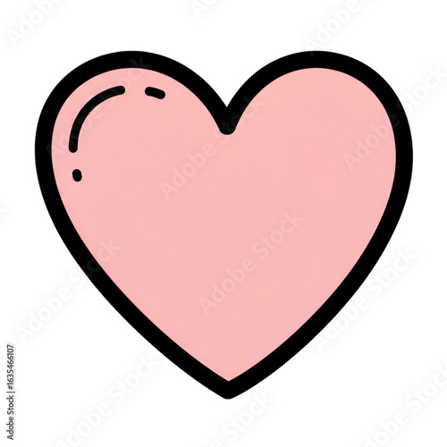 Illustration of Pink Heart Icon with Black Outline on Transparent Background