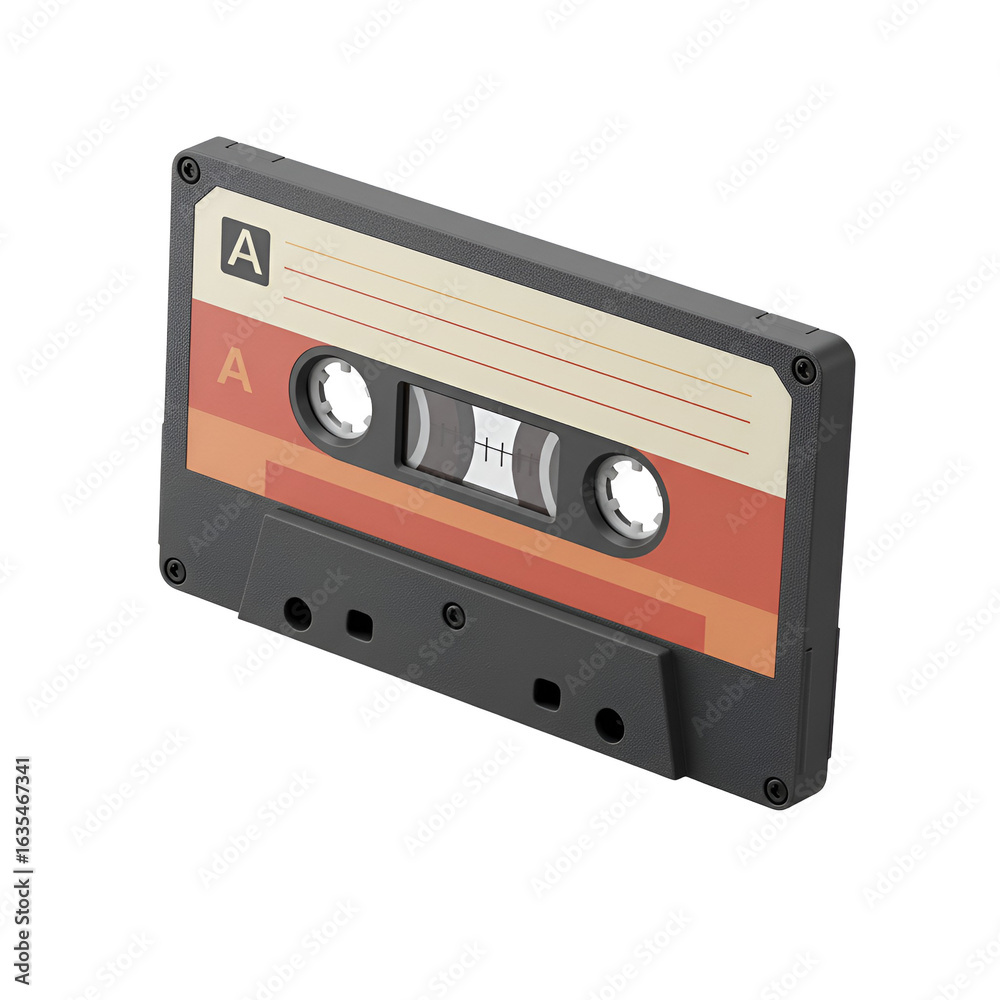 Naklejka premium Isolated Realistic Illustration of a Retro Cassette Tape on Black Background
