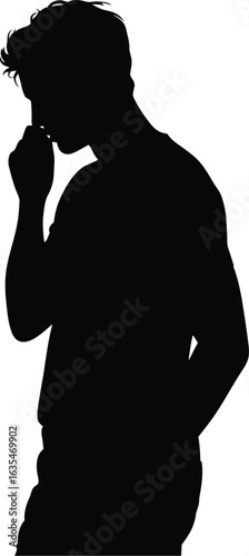 Man thinking with hand on face silhouette