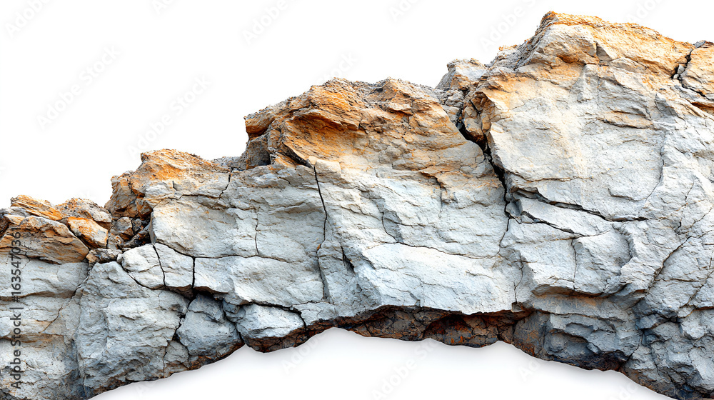 A rugged stone arch formation with a rough, cracked texture, showing gray and orange colors against a white background. A rugged stone arch formation with a rough, cracked texture, showing gray and orange colors against a white background.