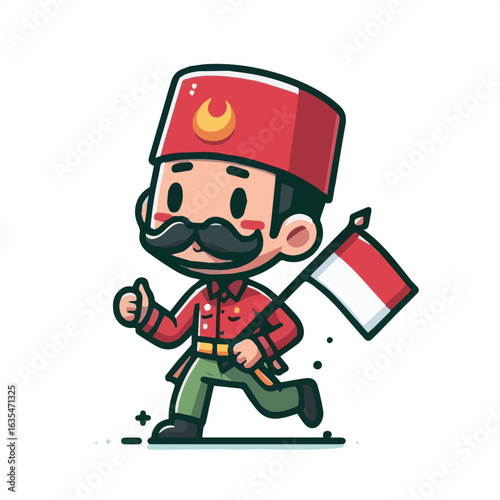 Cute Indonesian Boy Waving Flags – Independence Day Celebration Vector