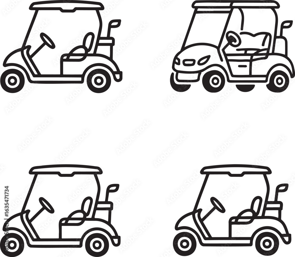 Fototapeta premium Set of Golf Cart Outline vector illustration isolated On Transparent Background
