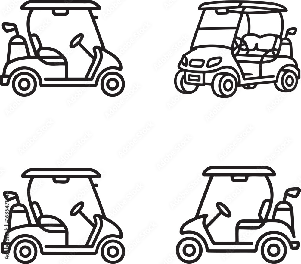 Fototapeta premium Set of Golf Cart Outline vector illustration isolated On Transparent Background