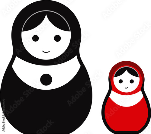 Open Russian Matryoshka Doll Clean Outline Vector