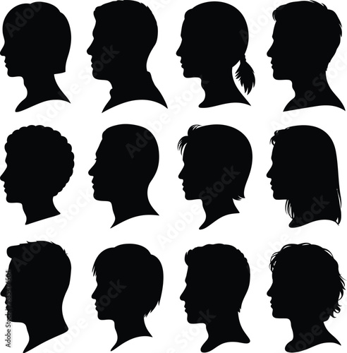 Diverse Human Head Silhouettes profile heads