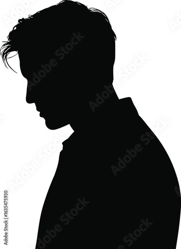 Man silhouette profile looking down head shoulders