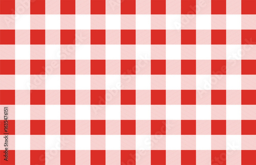 Red and white gingham pattern texture from rhombus/squares for - tablecloth, plaid, clothes, shirts, dresses and other textile products. Vector illustration.