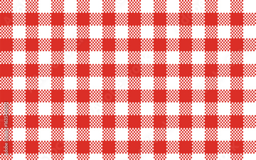 Red and white gingham pattern texture from rhombus/squares for - tablecloth, plaid, clothes, shirts, dresses and other textile products. Vector illustration.
