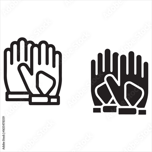Two stylized icons of hands wearing gloves