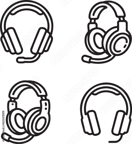 Set of Headphone Outline vector illustration isolated On Transparent Background