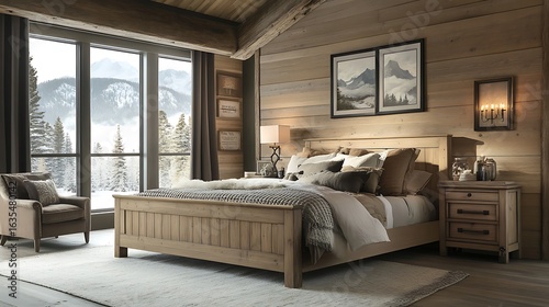Wallpaper Mural Handcrafted wood furniture in rustic home bedroom high resolution picture Torontodigital.ca