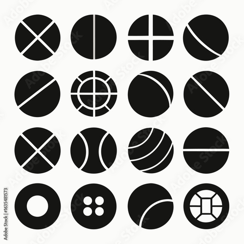 Black geometric circle icons with white divisions vector