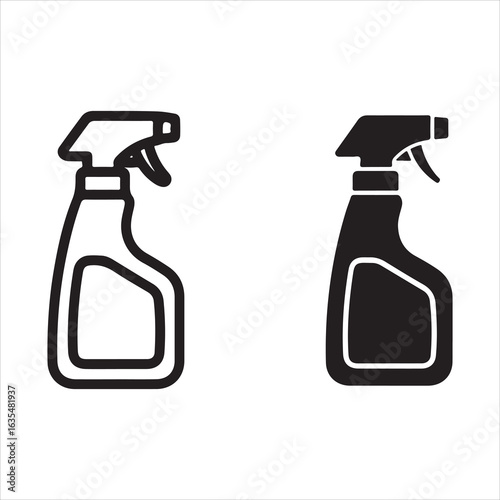 Two spray bottle icons one outlined one solid black