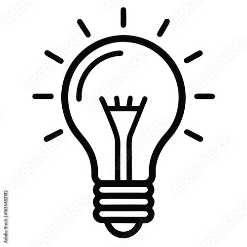 Bold black outline icon of a classic incandescent light bulb white