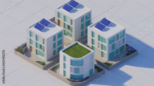 Modern Buildings Solar Panels Greenery modern architecture residential buildings