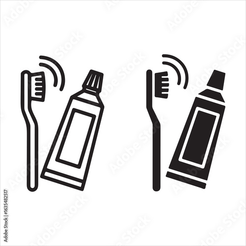Clean teeth icon set toothbrush and toothpaste symbols