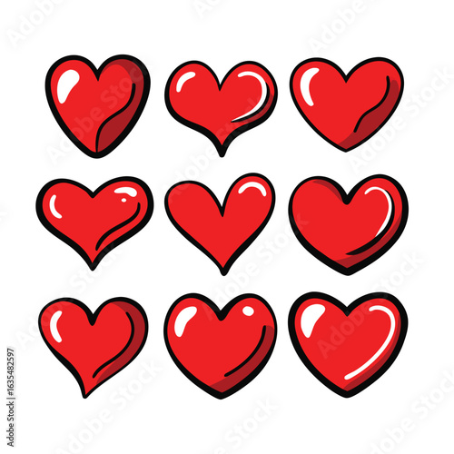 Hand drawn red hearts collection love symbols romantic icons