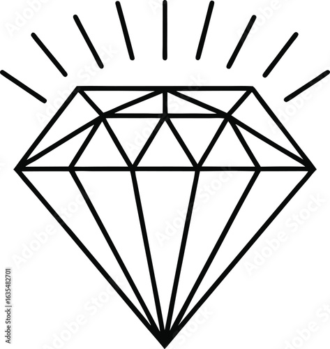 Minimalist black line art diamond sparkle illustration gemstone shine