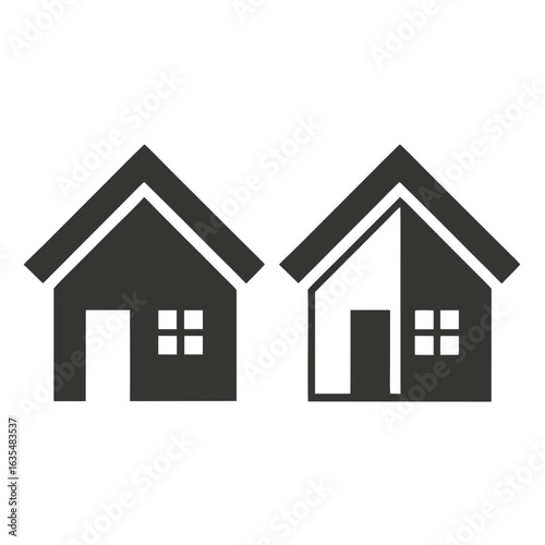 Two stylized dark grey houses with white windows and doors home building
