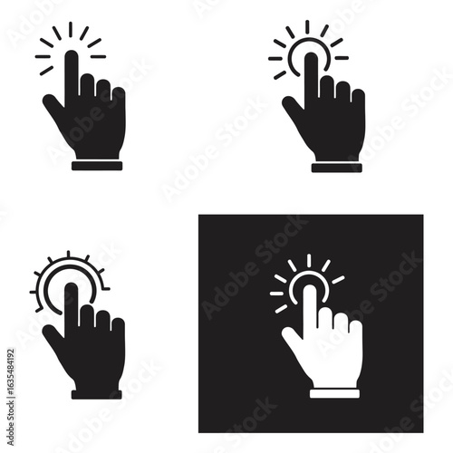 Hand Touching Screen Icon Set Black White, Flat vector 